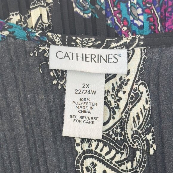 Catherines Womens 2X Paisley Beaded V-Neck Tunic Top 3/4 Bell Sleeves - Picture 3 of 10